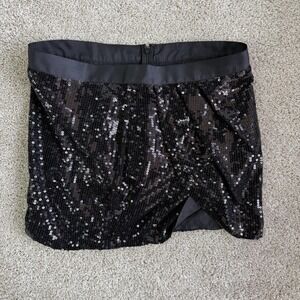 Gudi Skirt Womens 14 Black Sequin Tulip Asymmetric Mini Lined Party Cocktail